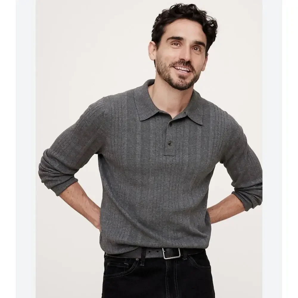 NWT $100 Banana Republic Organic Cotton Ribbed Sweater Polo Long Sleeve Mens L